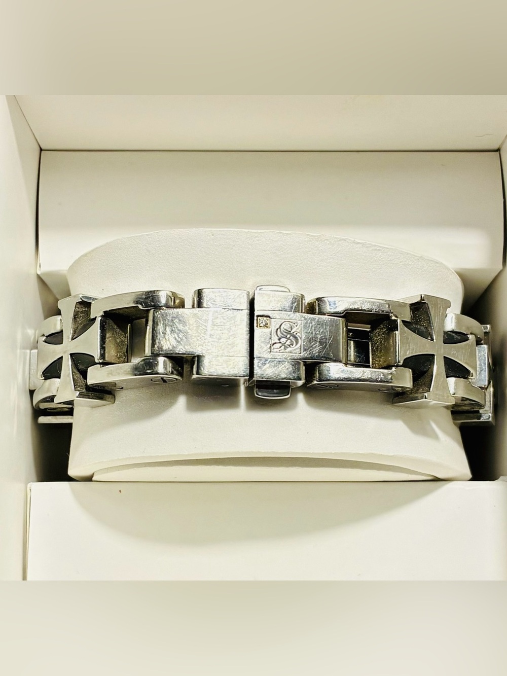 Russell Simmons Maltese Cross Link Bracelet. Stainless Steel w 1/10 CT Diamond - Picture 2 of 7